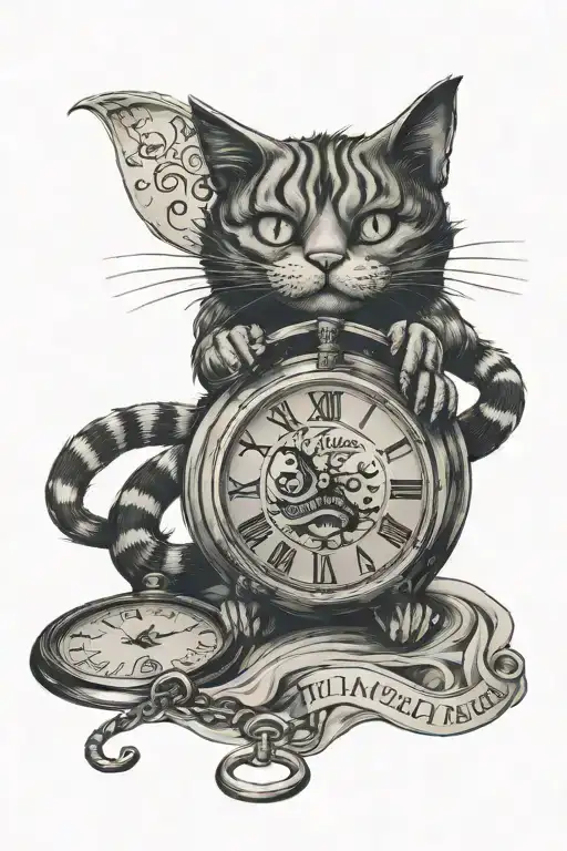 Pocket Watch With Cheshire Cat And Alice With Sand Timer And Quote Time Is Friend To No Man