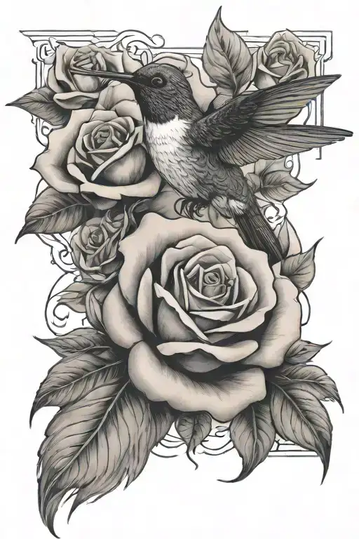 Humming Bird With Rose Intertwined