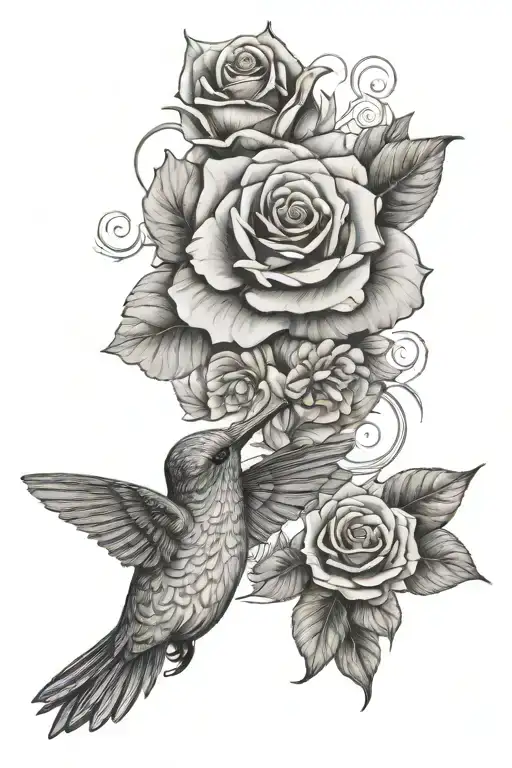 Humming Bird With Rose Blooming