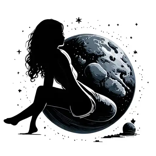 Silhouette Of A Girl Sitting Waiting For Someone On A Planet