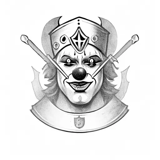 A Clown Dressed As A Knight Holding A Shield With A Jester Symbol