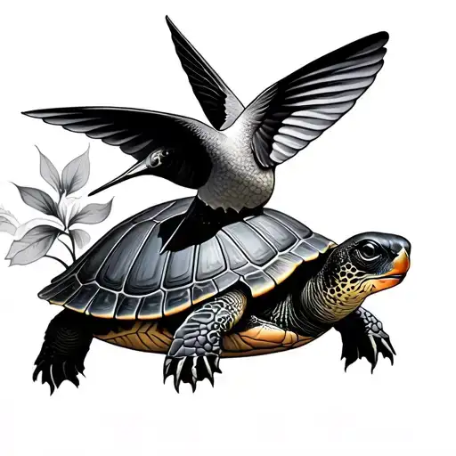 Turtle And Humming Bird Flying Away