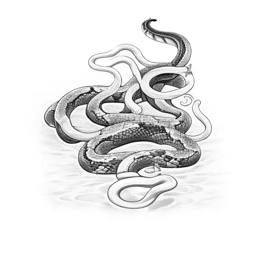 Coiled Snake With Flowers And A Dagger Impaling The Snake Coiling Around It