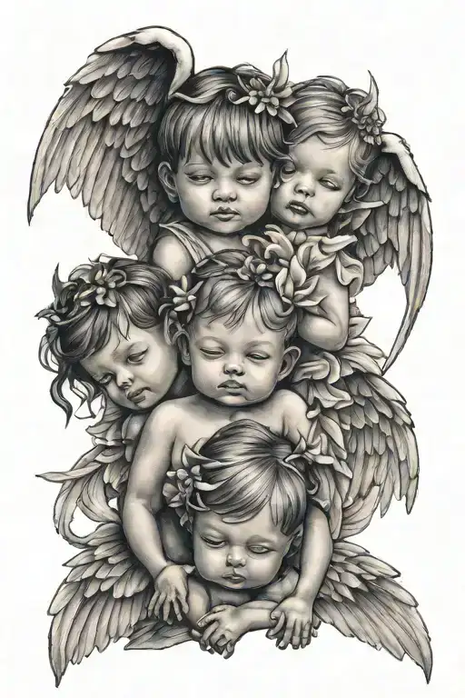 1 Baby Boy And 2 Baby Girls With Wings