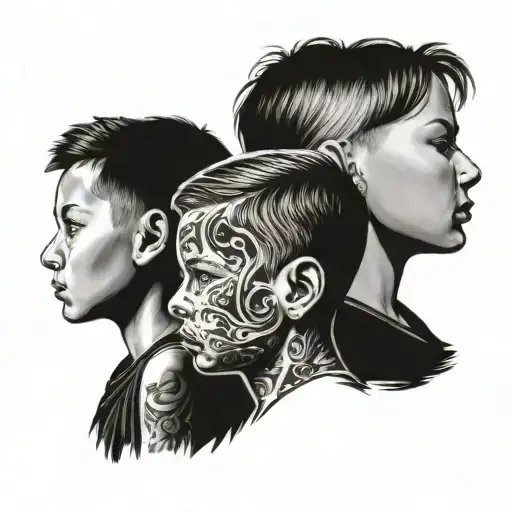 My 3 Kids Head Profile Holding