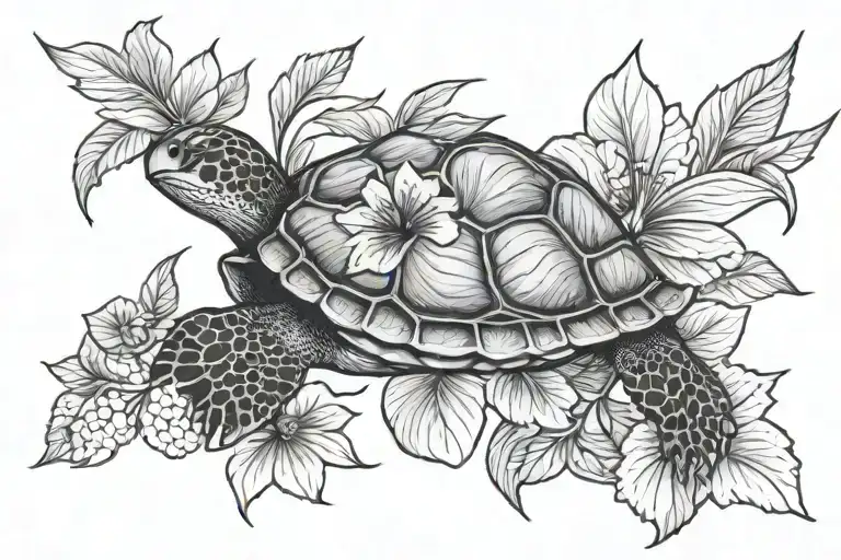 Turtle And Hibiscus Flower