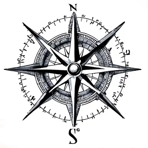 Nautical Compass Rose Tattoo Directions Only