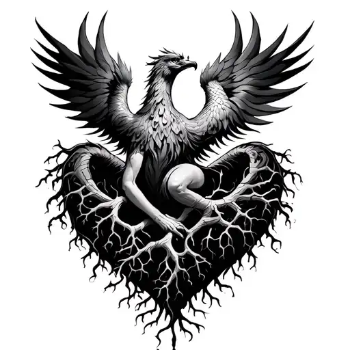 Phoenix Rising From A Broken Heart With Roots