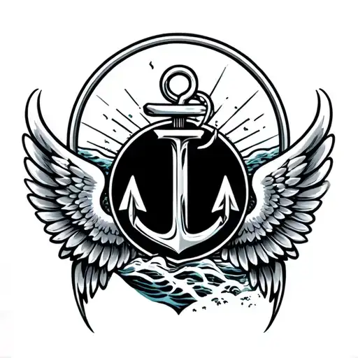 Put J M J On The Anchor With Wings And Ocean Waves Forming And A Bright Sun