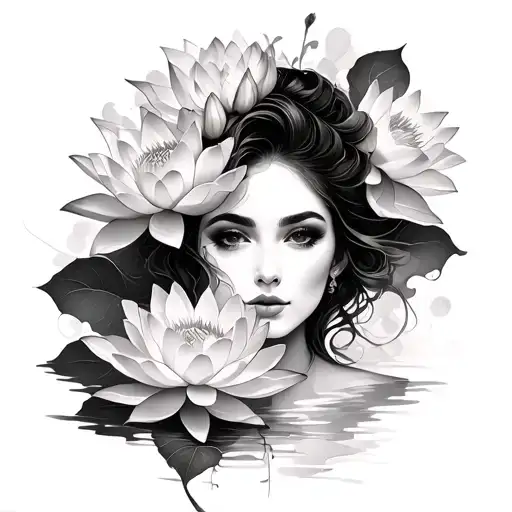 Woman Portrait With Lotus Flowers