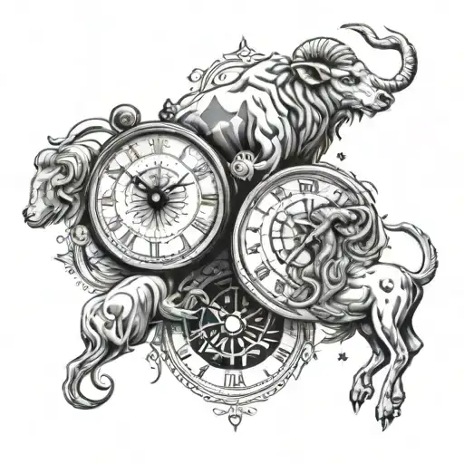 Two Clocks With Leo And Aries Constellation Intertwined