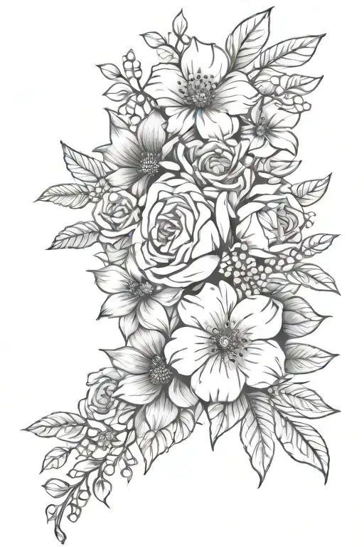 Flower Bouquet Fine Line