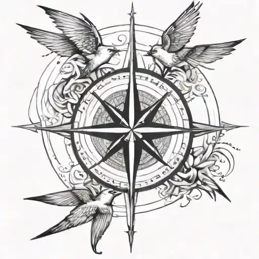 4 Swallows Wrapped Together In A Compass Rose Symbolizing The 4 Cardinal Points