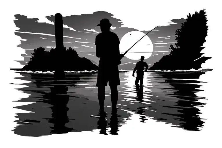 Sunset Beach With A Silhouette Of A Man Fishing In The Distance