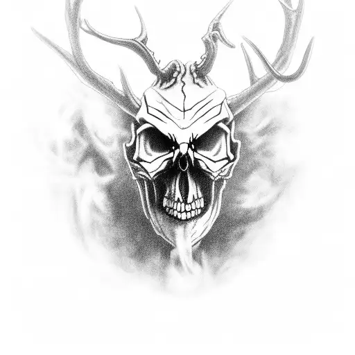 Wendigo Skull Breathing Smoke With Red Eyes Staring At The Viewer