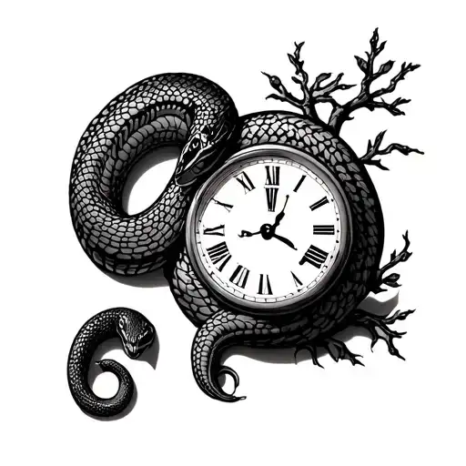 A Snake And Root Around A Pocket Clock