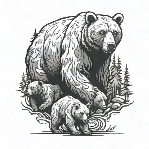 A Lead Bear Leading Pack Of Bears In A Forest Representing Grandkids