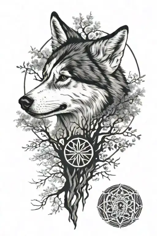 Husky Face With Tree Of Life