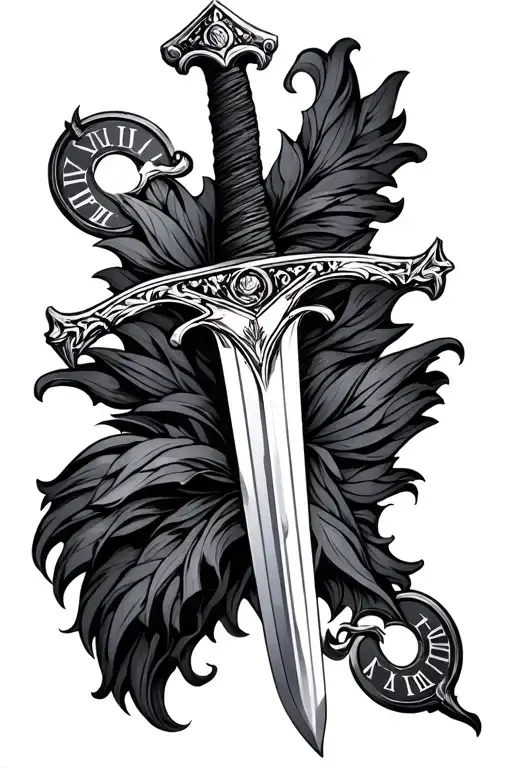 Sword With Roman Numerals On Each Side Going Down