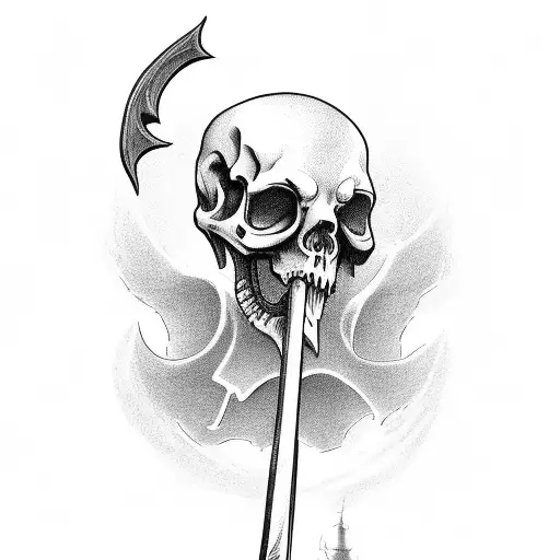 Grim Reaper With Scythe Hanging Down To The Left