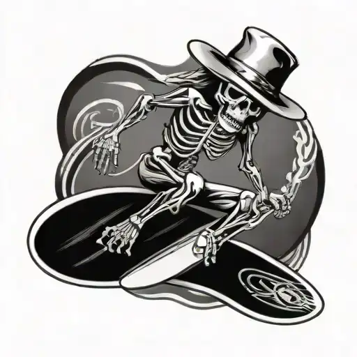 Surfing Skelton With Cowboy Hat