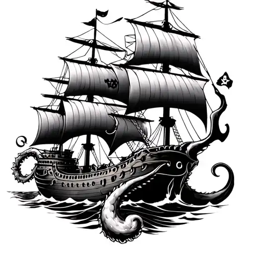 Kraken Holding A Pirate Ship