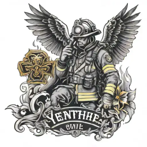 Firefighter With A Owl On The Background Black And Smoke And The Name Yenthe In It