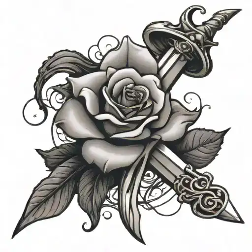 Letter K With A Sword And A Rose And Roots Reaching Deep