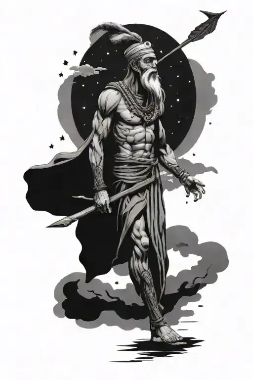 Ancient Greek Shaman With Night Sky Background For Leg