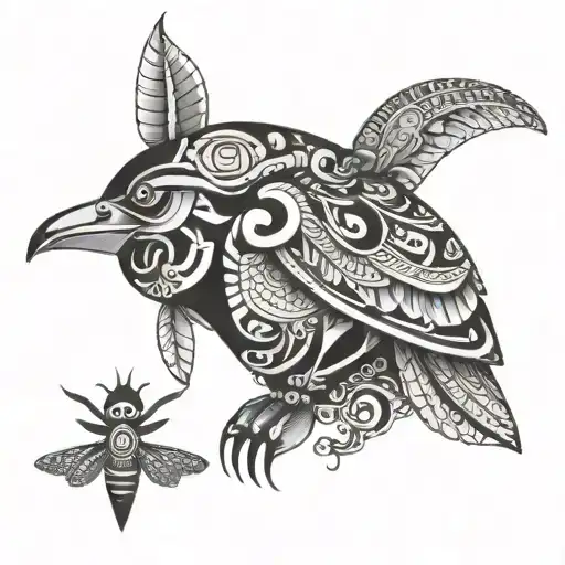 An Penguin And A Dragonfly As Aztec Symbols