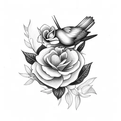 Bird On Flower With Stems