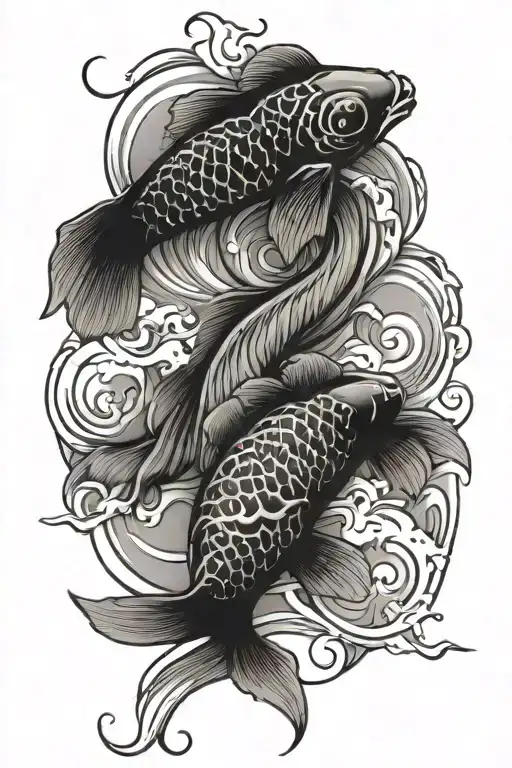 Koi Fish And Waves