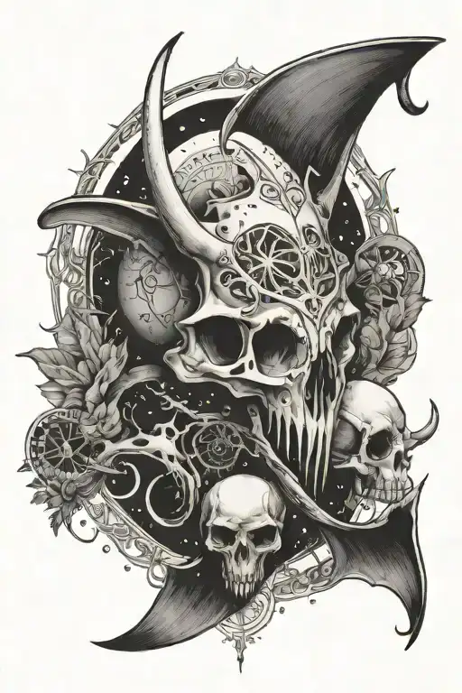 Manta Ray And Deer Skull And Moon Phases Incorporated