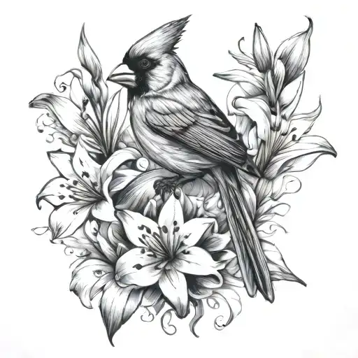 Cardinal And Lillies