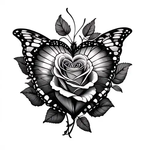 Rose Wrapped Butterfly And Heart