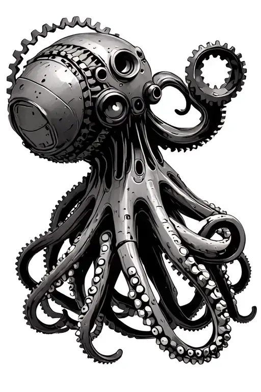 Steam Punk Industrial Octopus Robot Made From Scrap Metal Parts Mechanical Gear Wheels