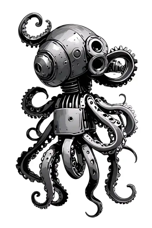 Steam Punk Industrial Trash Octopus Robot Made From Scrap Metal Parts Mechanical Gear Wheels