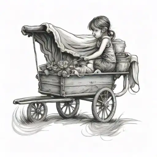 Young Girl Pulling A Little Wagon