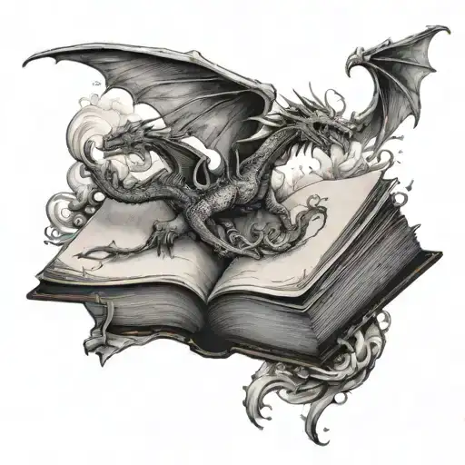 Open Book With Dragons Flying Above