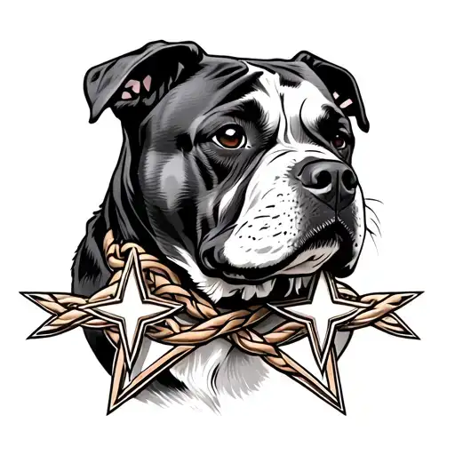 Dog Portrait Tattoo American Stafford Knot With Two Stars