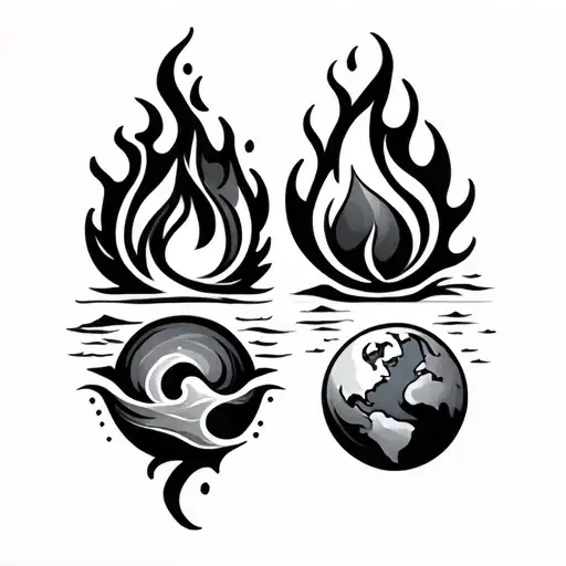 4 Matching Tatoo Design 4 Elements Air Fire Water Earth
