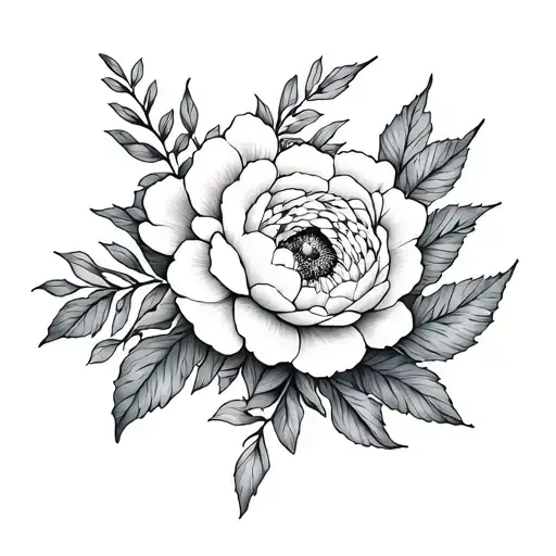 Light Black And White Tattoo On Arm With Peonies And Leaves Trailing Around The Arm