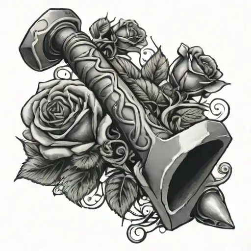 Thor's Hammer Wrapped In Rose Vine