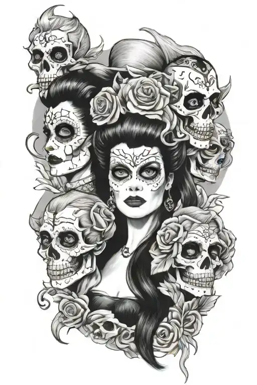 Hammer Horror Classic Female Villains Mixed With Day Of The Dead Theme