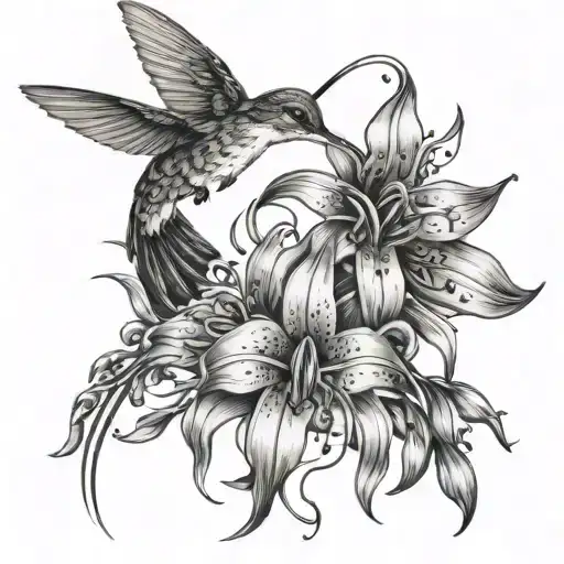 Humming Bird And Tiger Lily Intertwined