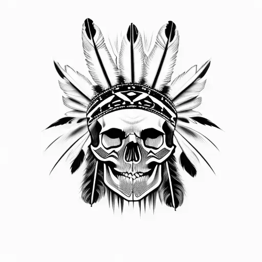 Skull Native American Feathers Bear