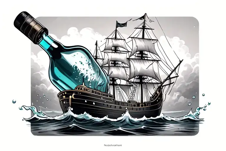 Water Pouring Out Of Bottle With Ship