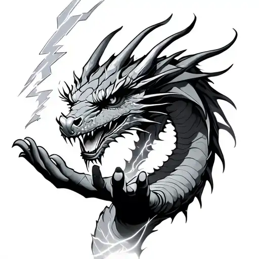 Dragon On Arm With Lightnings On Fingers Outstretched Eye