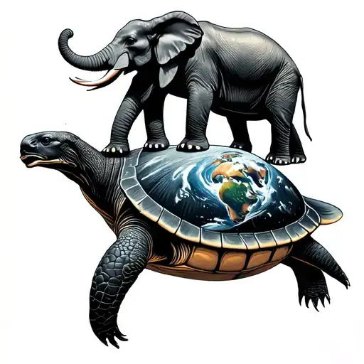 A Flat Earth Balance On The Back Of 4 Elephants Standing On A Giant Turtle Flying Through Space