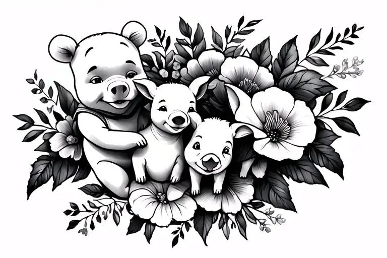Floral Design With Whinnie The Pooh And Piglet